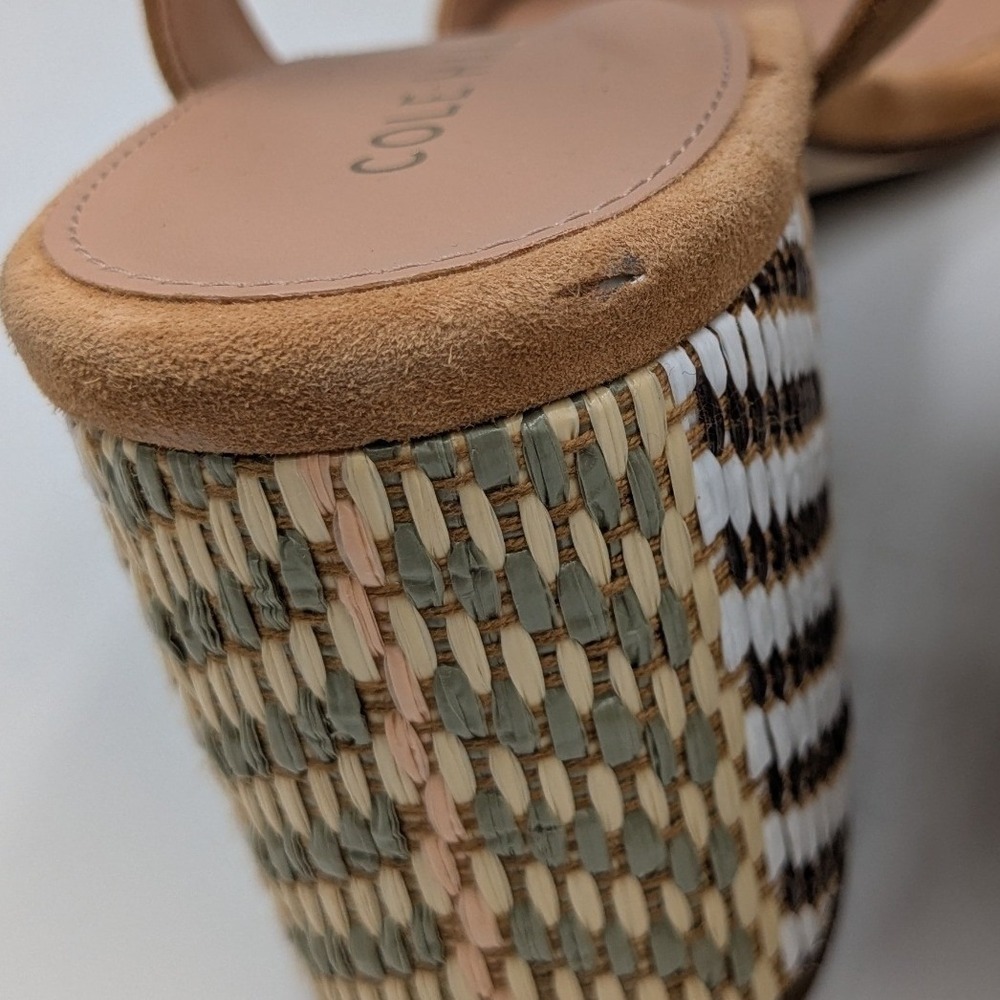 Cole Haan Grand 360 Tan Suede Woven Block Heel Ankle Strap Sandals 7B Resortwear - Picture 6 of 9